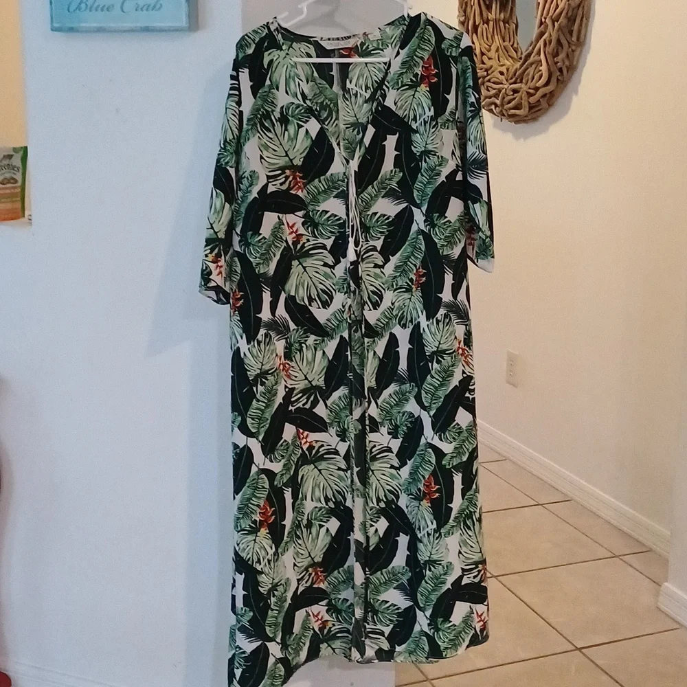 🔥🔥🔥Rachel Zoe Palm print duster beach cover up OS - Picture 6 of 14